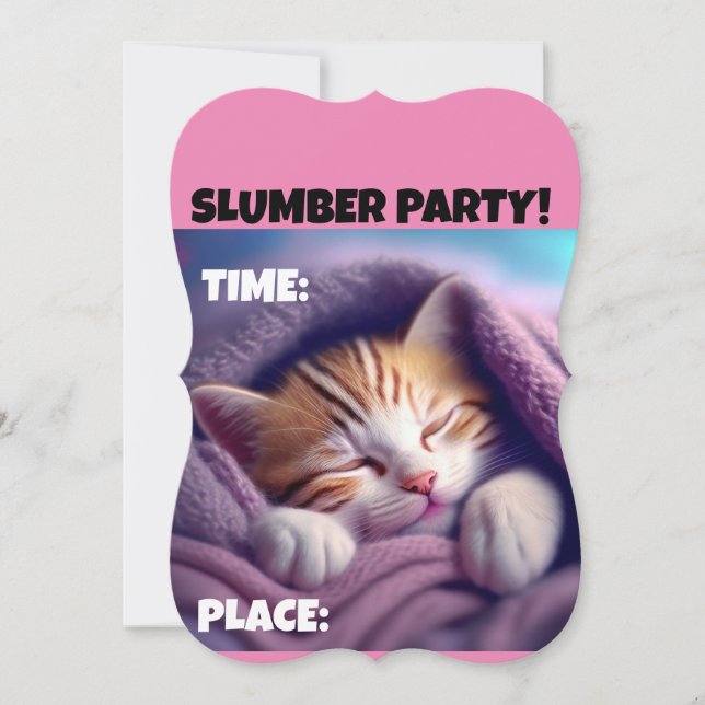 INVITACIONES PARA FIESTA DE PijAMAS GATO DORMILÓN  (Anverso)