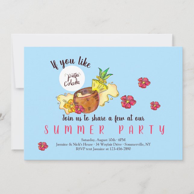 Invitaciones para Fiesta de Piña Colada (Anverso)