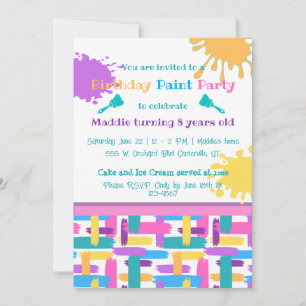Invitaciones para fiesta de pintura con pinceladas