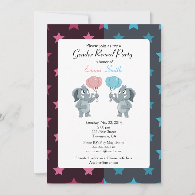 invitaciones para fiesta de revelación de género (Anverso)