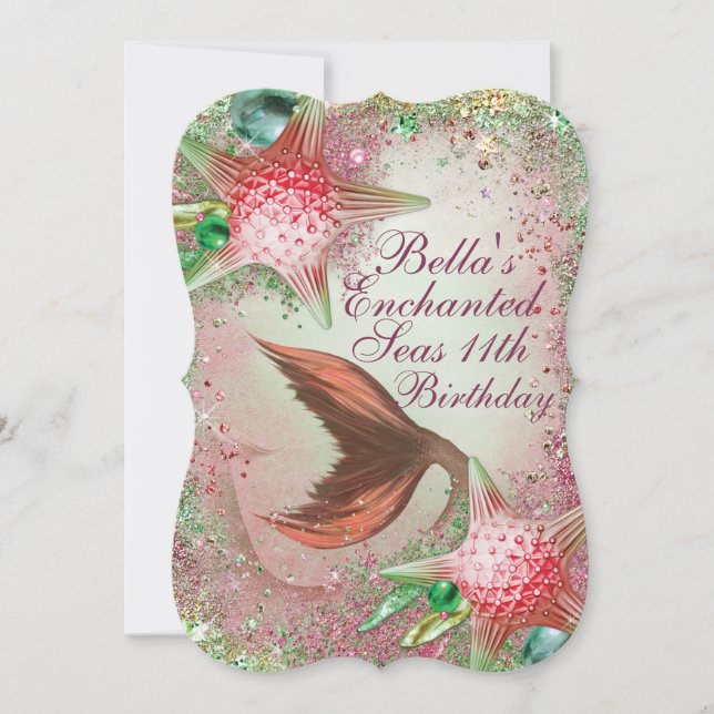 Invitaciones para Fiesta de Sirena de Mares Encant (Anverso)