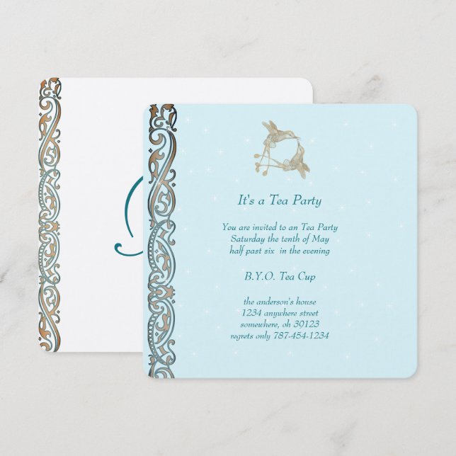 Invitaciones para fiesta de té con colibrí Art Nou (Anverso / Reverso)