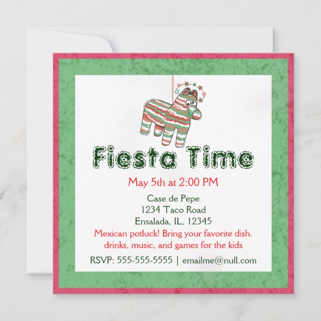 Invitaciones para Fiesta Pinata (Anverso)