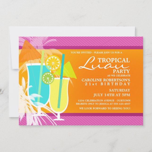 Invitaciones para Fiesta Tropical Luau (Anverso)