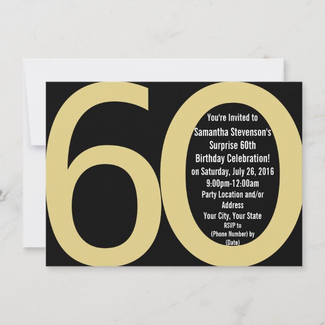 Invitaciones para fiestas Black/Gold Big 6-0 (Anverso)