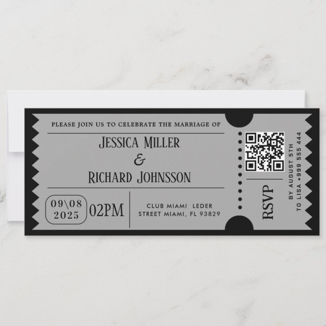 invitaciones para fiestas con entradas Black And W (Anverso)