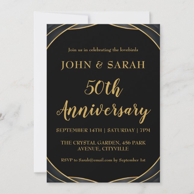 invitaciones para fiestas de 50 años en negro y or (Anverso)