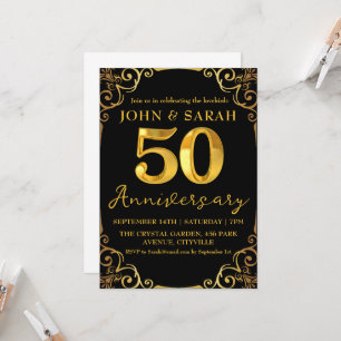 invitaciones para fiestas de 50 años en negro y or
