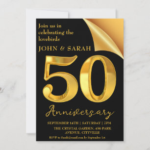 invitaciones para fiestas de 50 años en negro y or