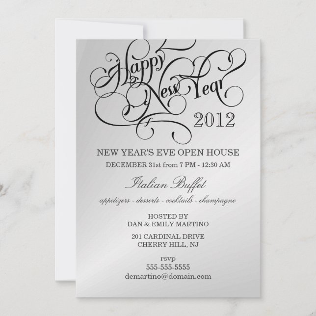 Invitaciones para fiestas de Año Nuevo - Plata (Anverso)