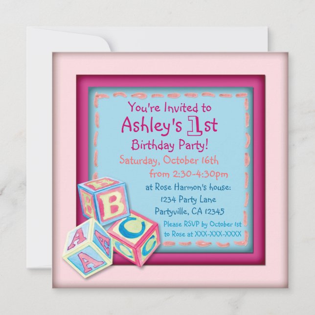 Invitaciones para fiestas de bebés de primer cumpl (Anverso)