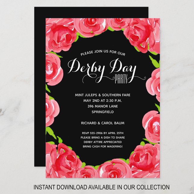 Invitaciones para fiestas de carreras Derby Roses  (INSTANT DOWNLOAD available in our collection to send your invitations digitally.)