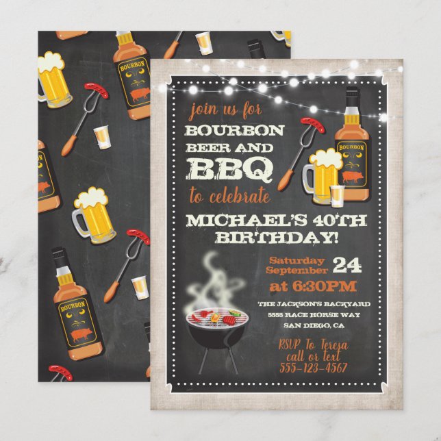 Invitaciones para fiestas de cerveza y barbacoa (Anverso / Reverso)