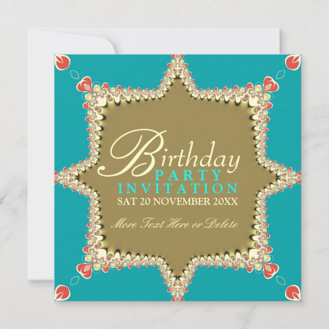 Invitaciones para fiestas de Chicas Lacy Aqua Gold (Anverso)