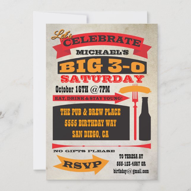 Invitaciones para fiestas de cumpleaños BIG 30 est (Anverso)