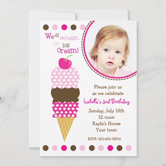 Invitaciones para fiestas de cumpleaños con crema  (Anverso)