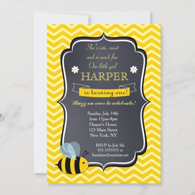 Invitaciones para fiestas de cumpleaños de Bumble  (Anverso)