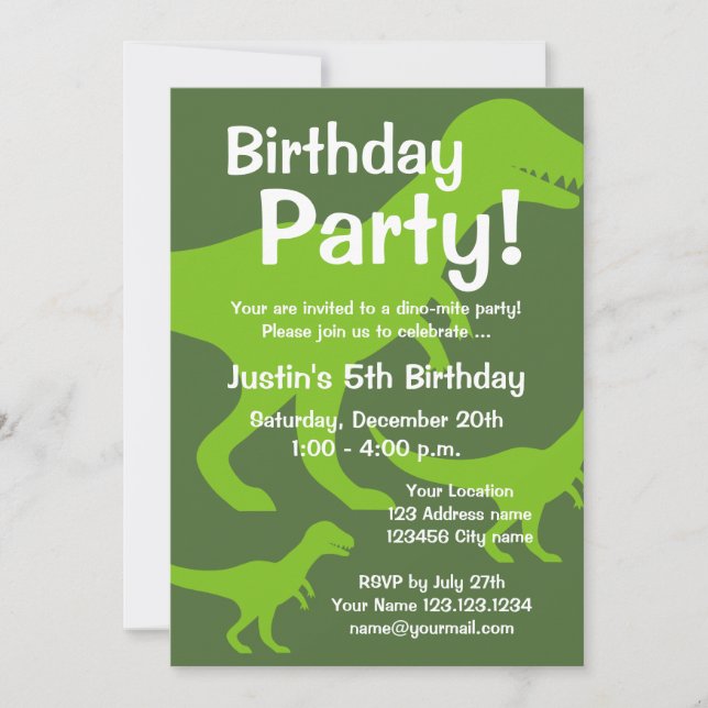 Invitaciones para fiestas de cumpleaños de dinosau (Anverso)