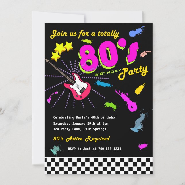 Invitaciones para fiestas de cumpleaños de los 80 (Anverso)