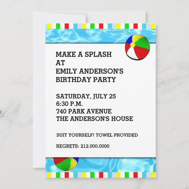 invitaciones para fiestas de cumpleaños de natació (Anverso)