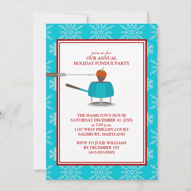 Invitaciones para fiestas de Fondue de vacaciones (Anverso)