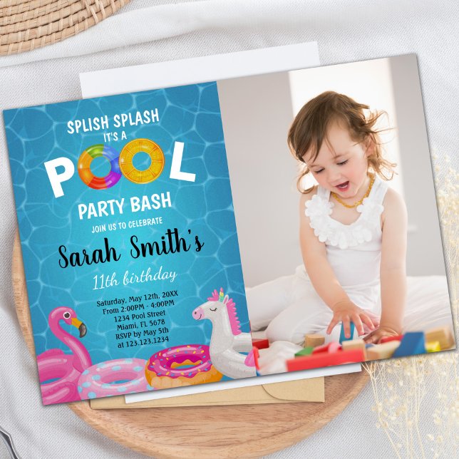 Invitaciones para fiestas de grupos de personaliza (Water Pool Birthday Invitations with photo)