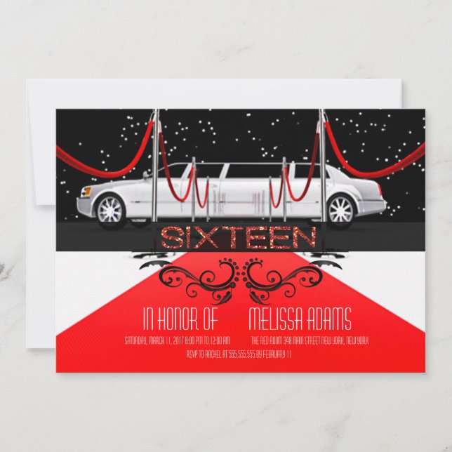 Invitaciones para fiestas de la Alfombra Roja Dulc (Anverso)