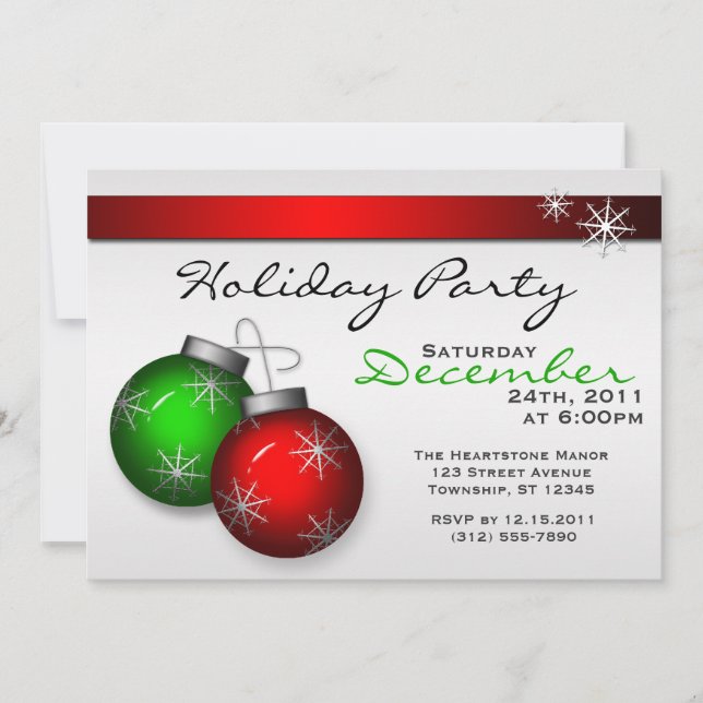 Invitaciones para fiestas de Ornamentos de vacacio (Anverso)