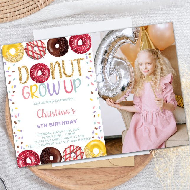 Invitaciones para fiestas de personalizable para n (Yellow Donut Birthday Invitations w photo)