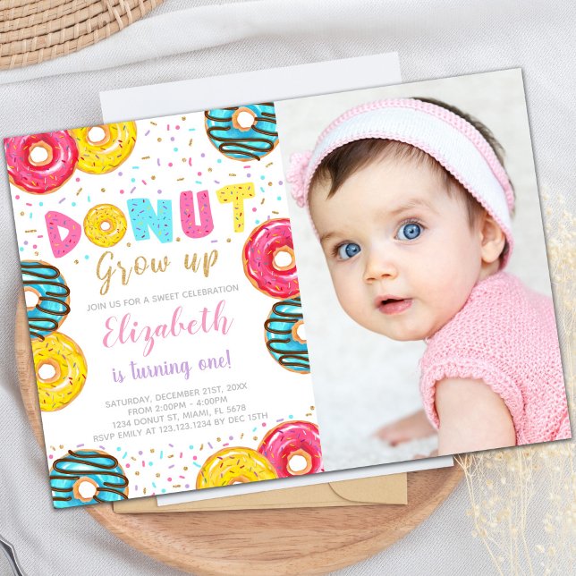 Invitaciones para fiestas de personalizable para n (Yellow Green Donut Birthday Invitations photo)