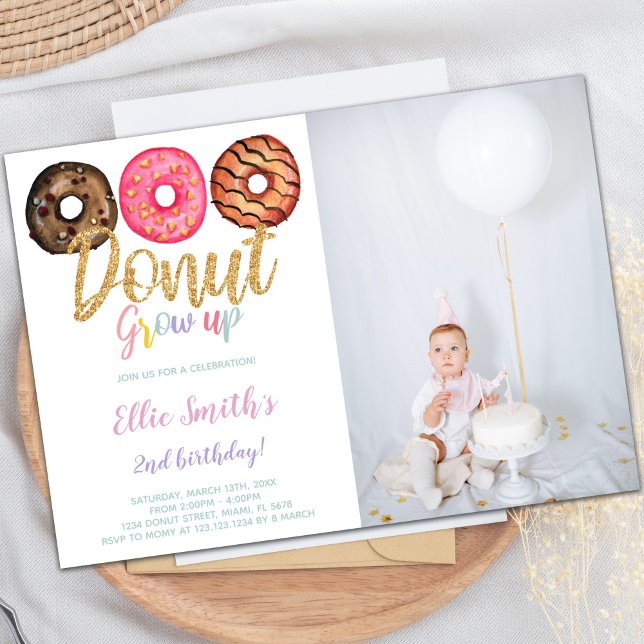 Invitaciones para fiestas de personalizable para n (3 Donut Birthday Invitations with photo)