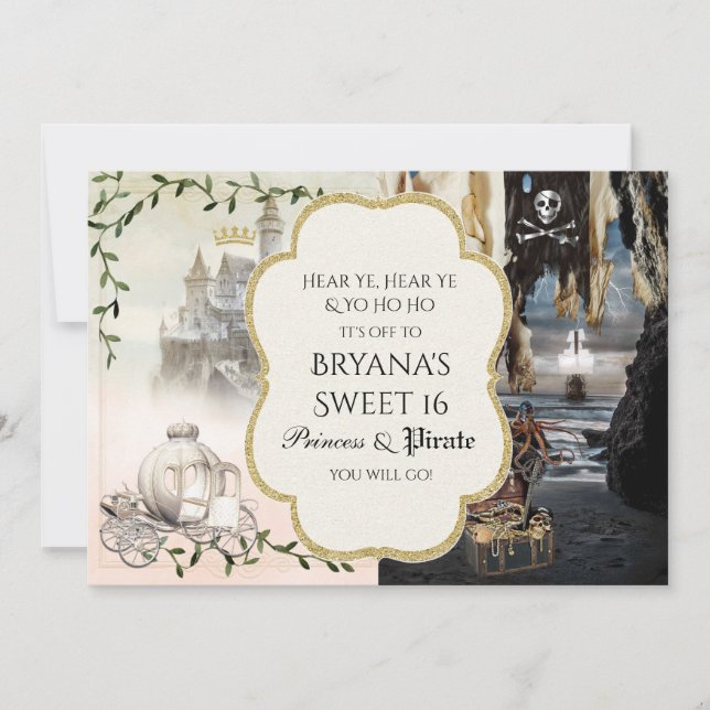 Invitaciones para fiestas de princesas y piratas e (Anverso)