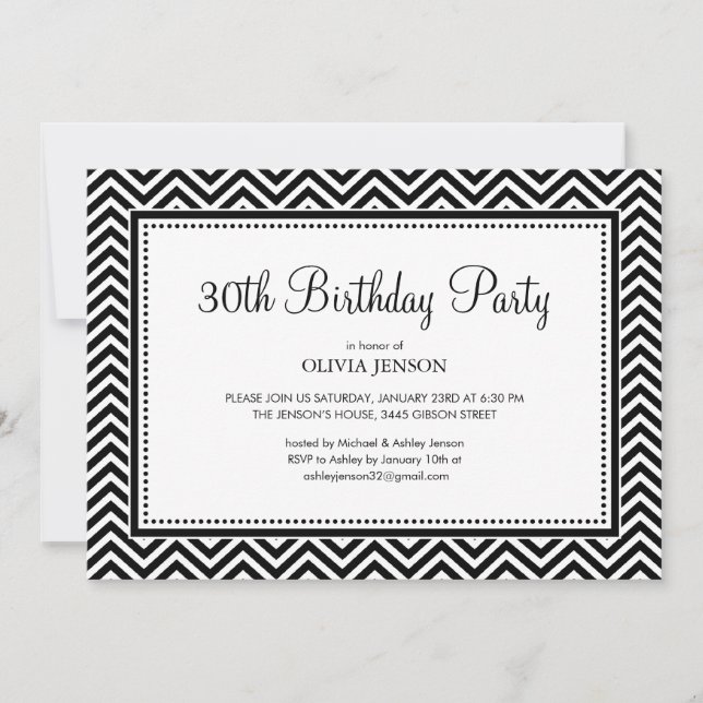 Invitaciones para fiestas de rayas de chevron en b (Anverso)
