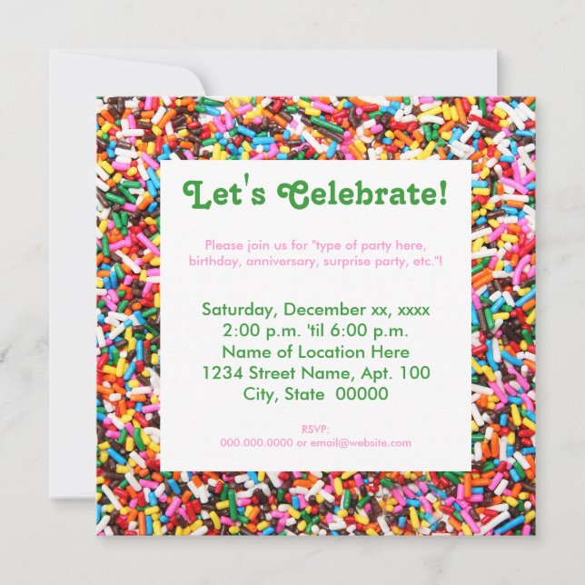 Invitaciones para fiestas de Sprinkles (Anverso)