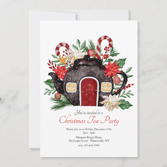Invitaciones para fiestas de té de vacaciones (Anverso)