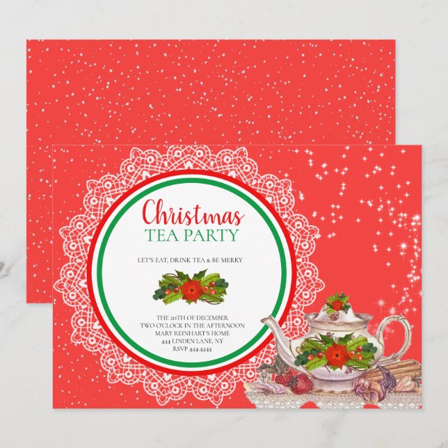 Invitaciones para fiestas de té navideñas de los n (Anverso / Reverso)