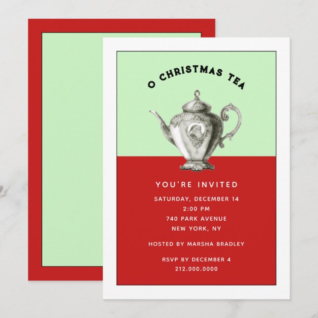Invitaciones para fiestas de té navideñas de los n (Anverso / Reverso)