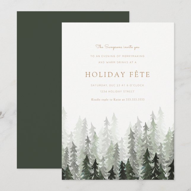 Invitaciones para fiestas de vacaciones en Pine Fo (Anverso / Reverso)