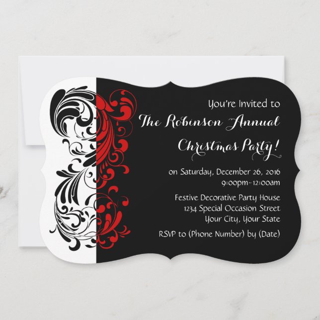 Invitaciones para fiestas de vacaciones Red+Black  (Anverso)