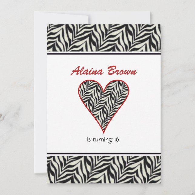 Invitaciones para fiestas del corazón de Zebra (Anverso)