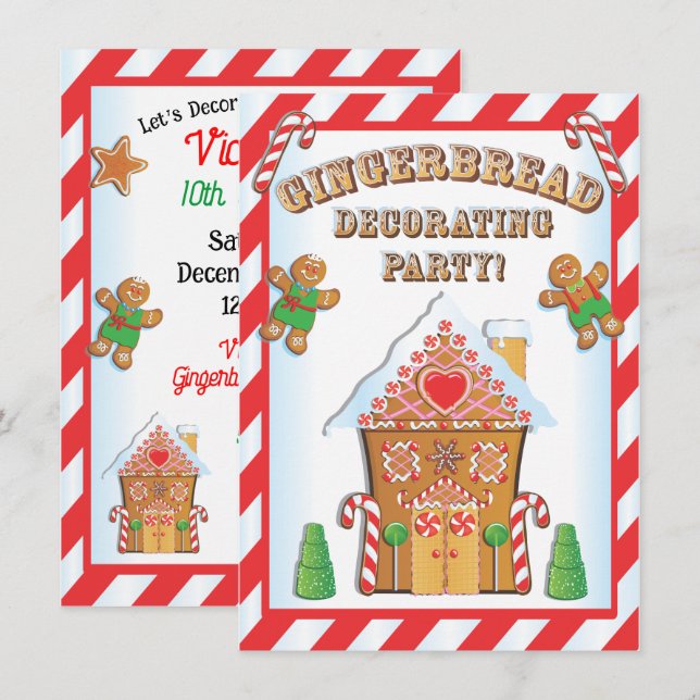 Invitaciones para fiestas en casa de pan de jengib (Anverso / Reverso)