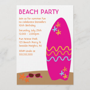 Invitaciones para fiestas en la playa de Surfboard