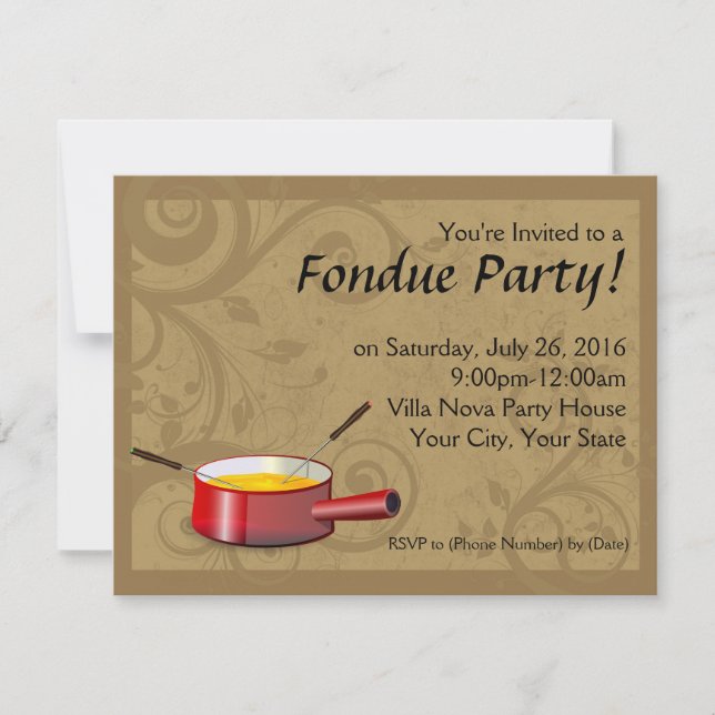 Invitaciones para fiestas Fondue - Queso (Anverso)