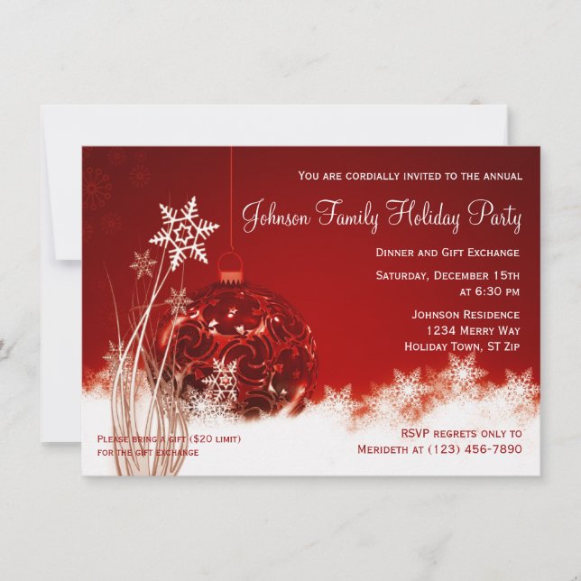 Invitaciones para fiestas navideñas con adornos ro (Anverso)