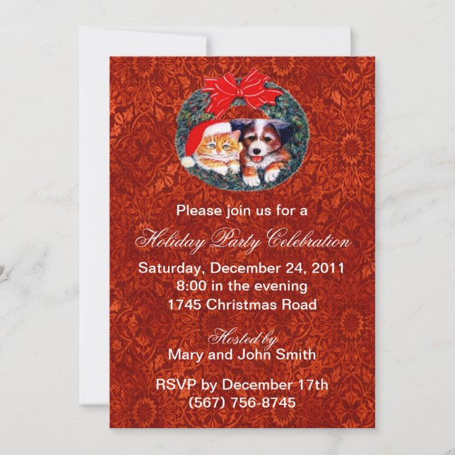 Invitaciones para fiestas navideñas de cachorros y (Anverso)