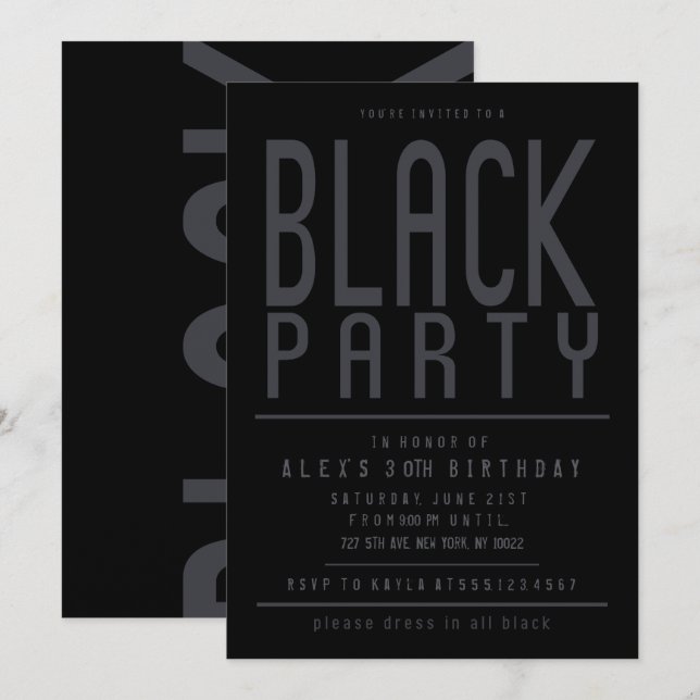 Invitaciones para fiestas negras (Anverso / Reverso)