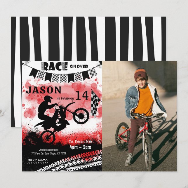 Invitaciones para fotos de cumpleaños en bicicleta (Anverso / Reverso)