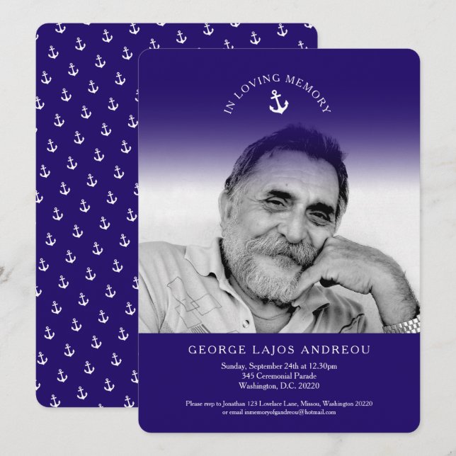 Invitaciones para funerales del servicio de conmem (Anverso / Reverso)