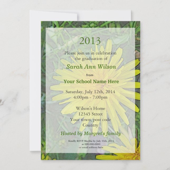 invitaciones para graduación de flores de dandelio (Anverso)