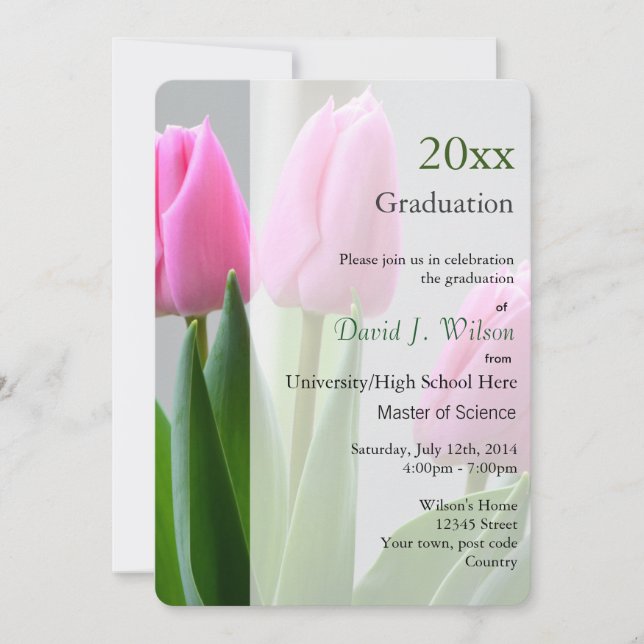 Invitaciones para graduación de flores de tulipán  (Anverso)